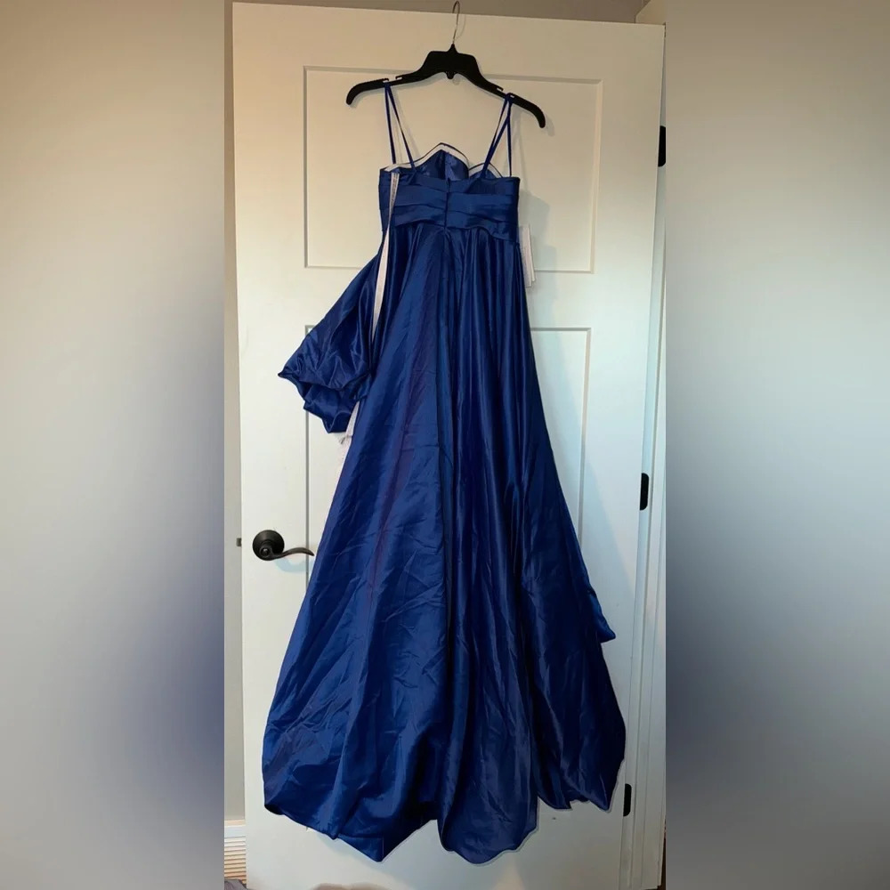 Mac Duggal Strapless High-Low Satin Gown Cobalt 2 11685 - Picture 6 of 7